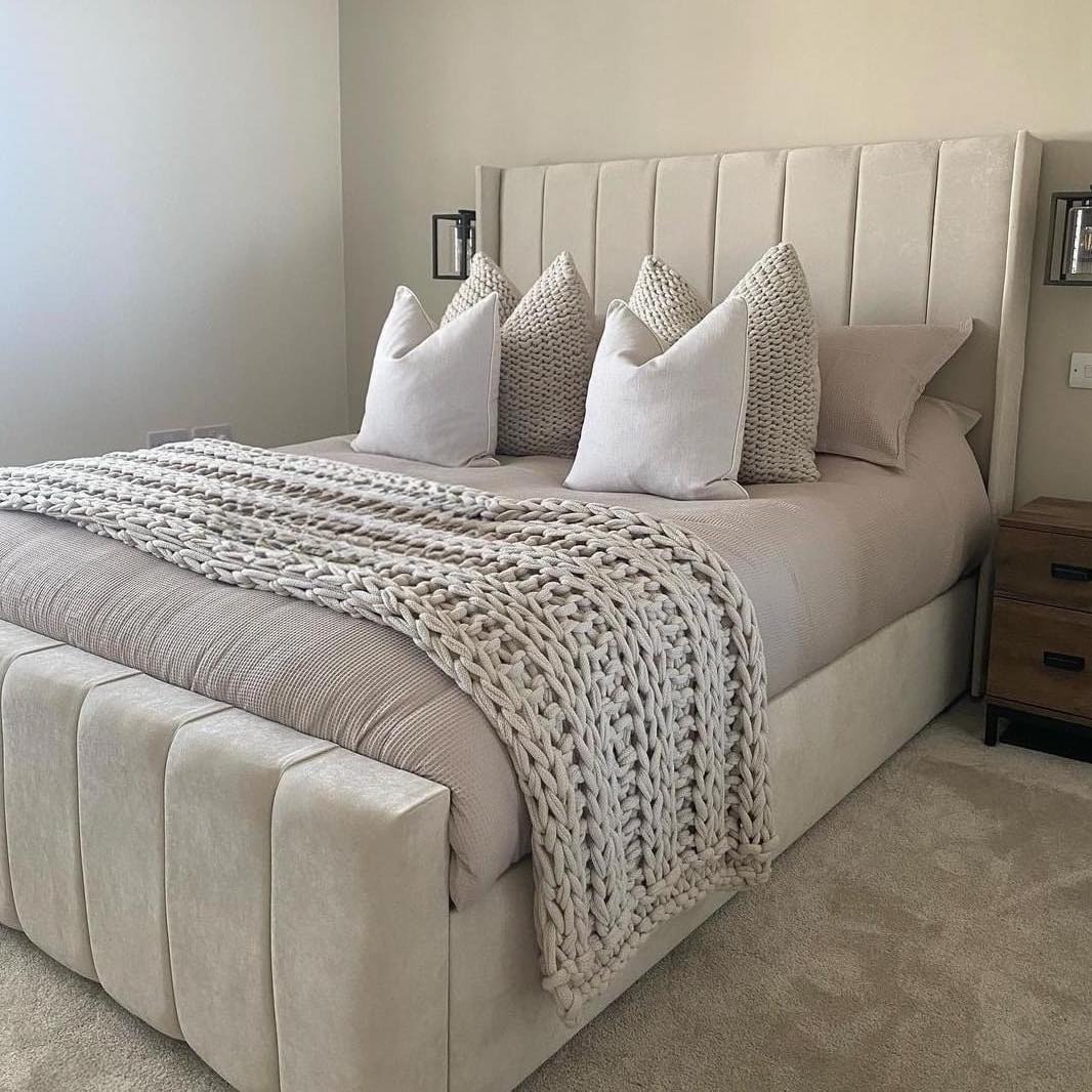 Blush Cream Panelled Bed with Wings