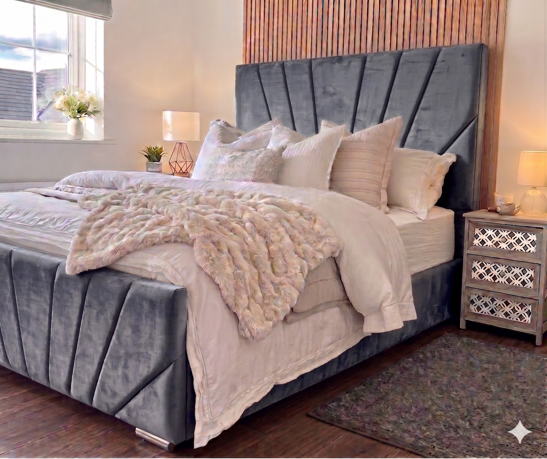 Victoria Plush Velvet Bed, Dark Grey