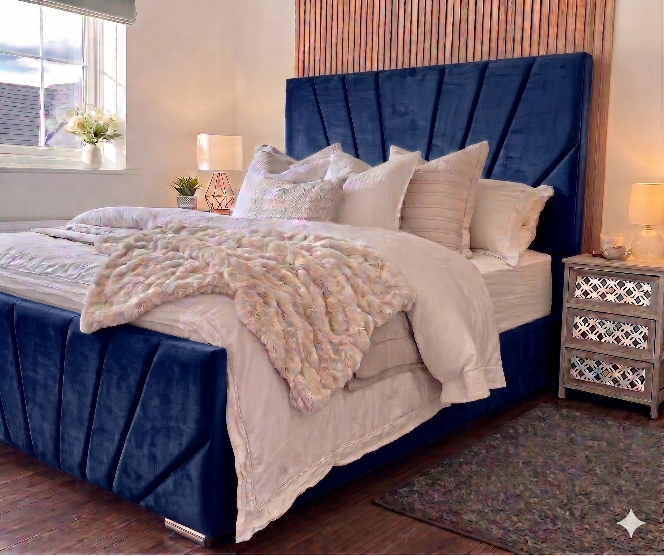 Victoria Plush Velvet Bed, Navy