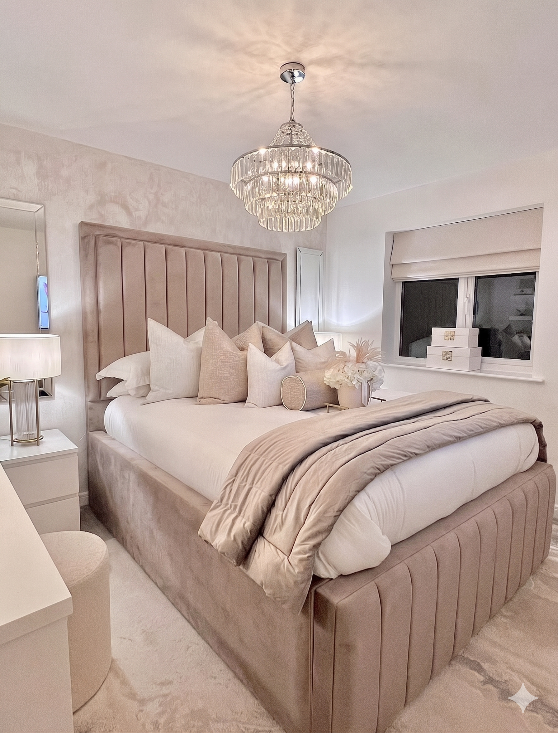 Luxury Panel Bed in Pebble / Mink