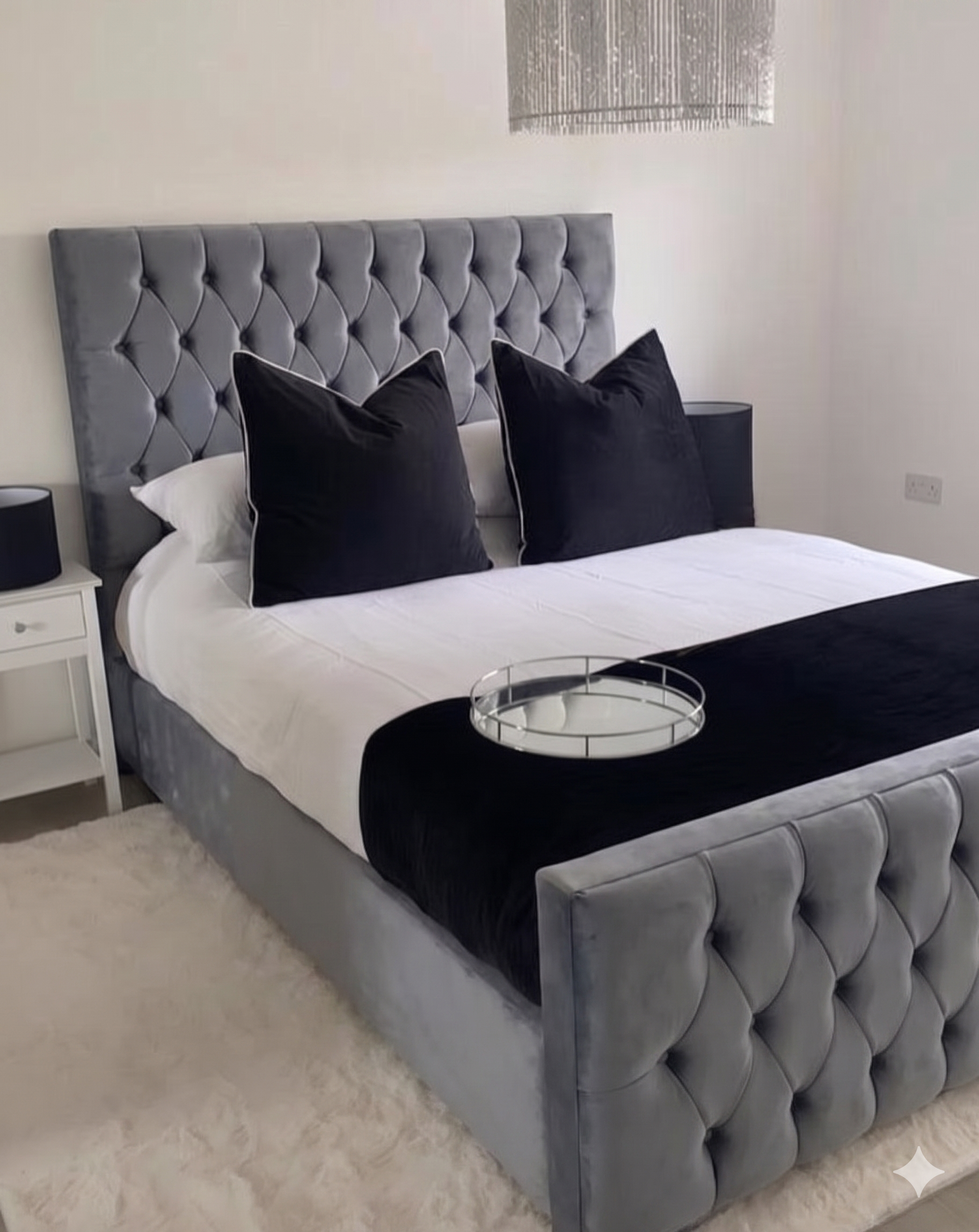 Natalia Button Bed Frame, Dark Grey