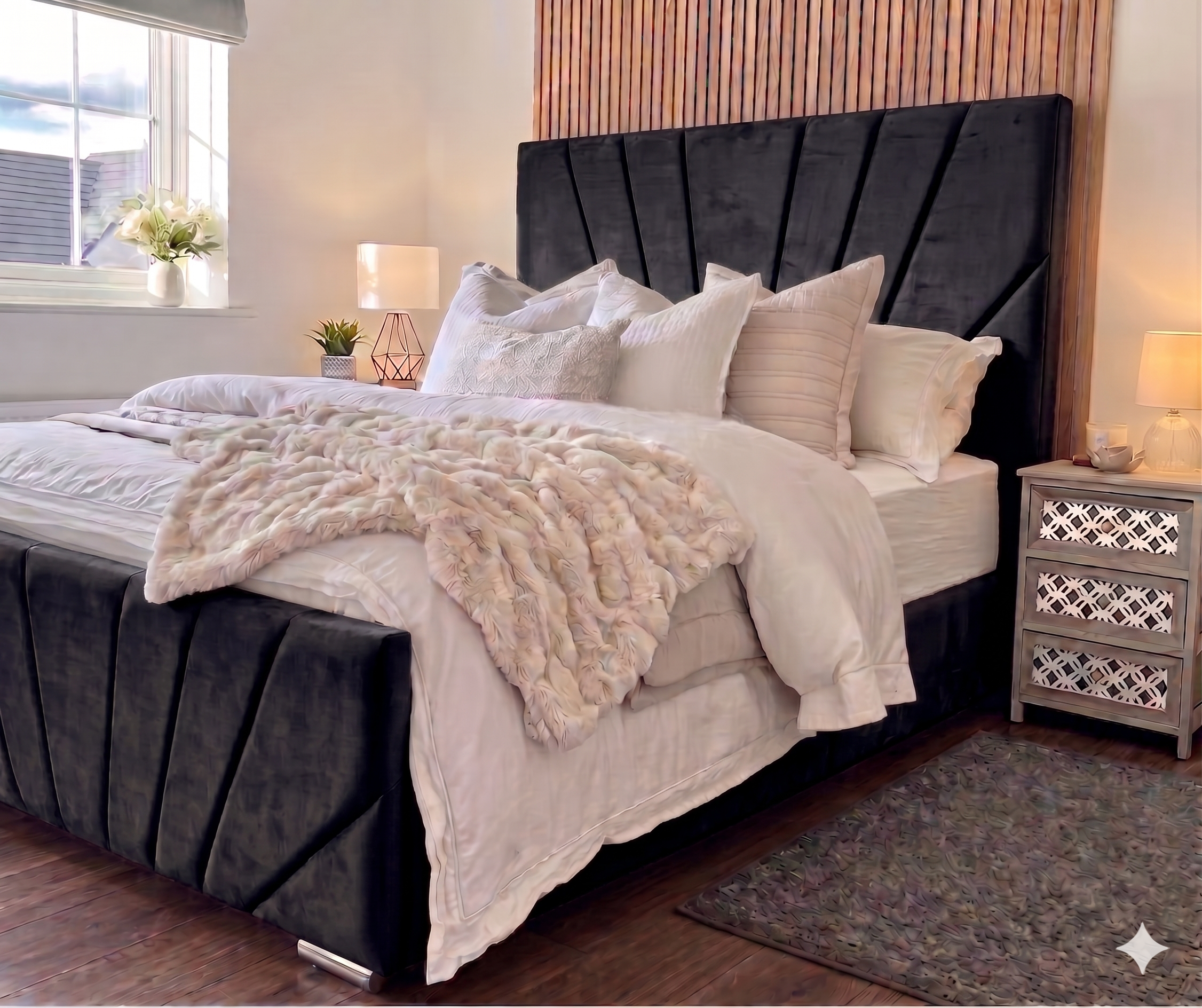 Victoria Plush Velvet Bed, Black