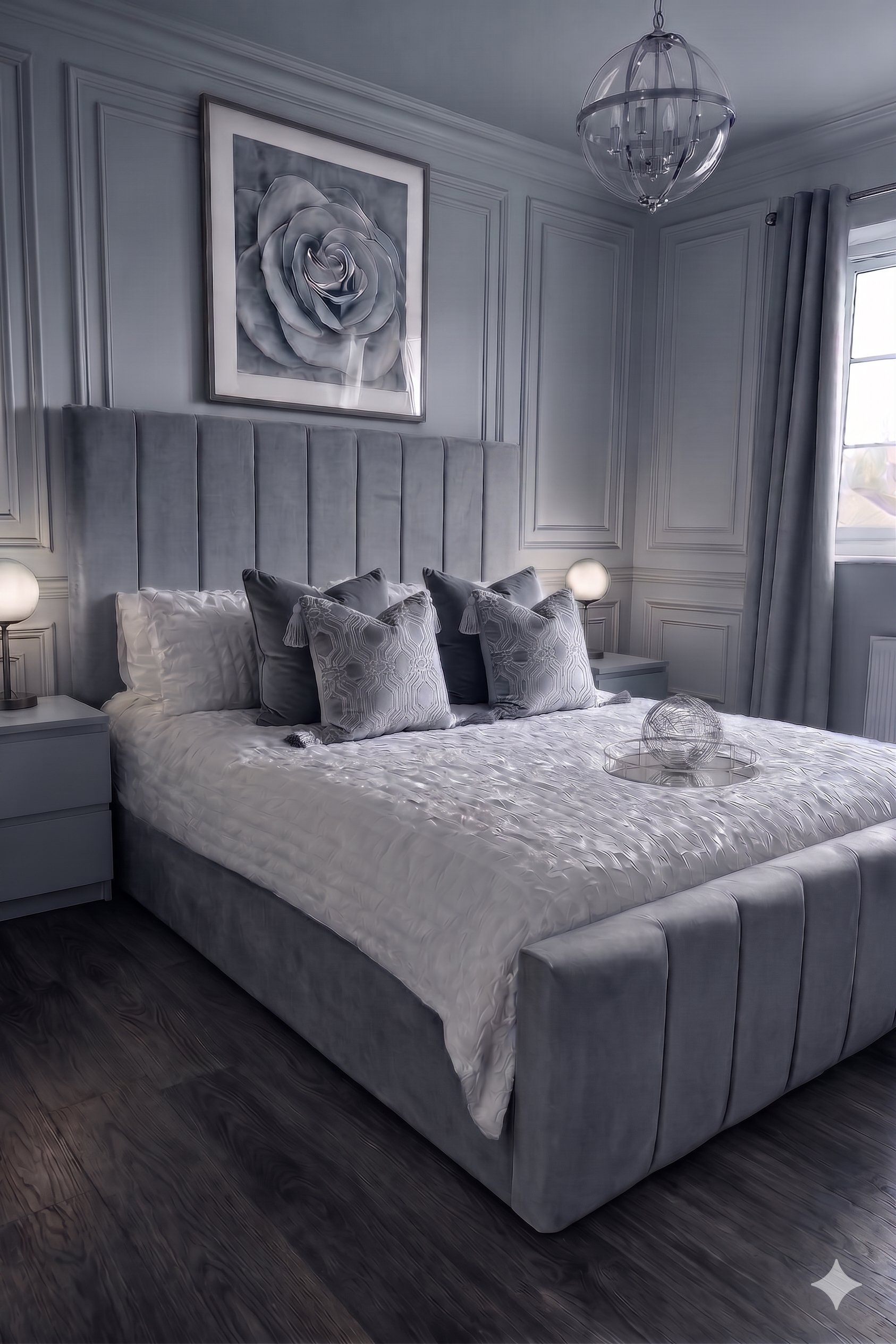 The Lux Panelled Bed, Dark Grey
