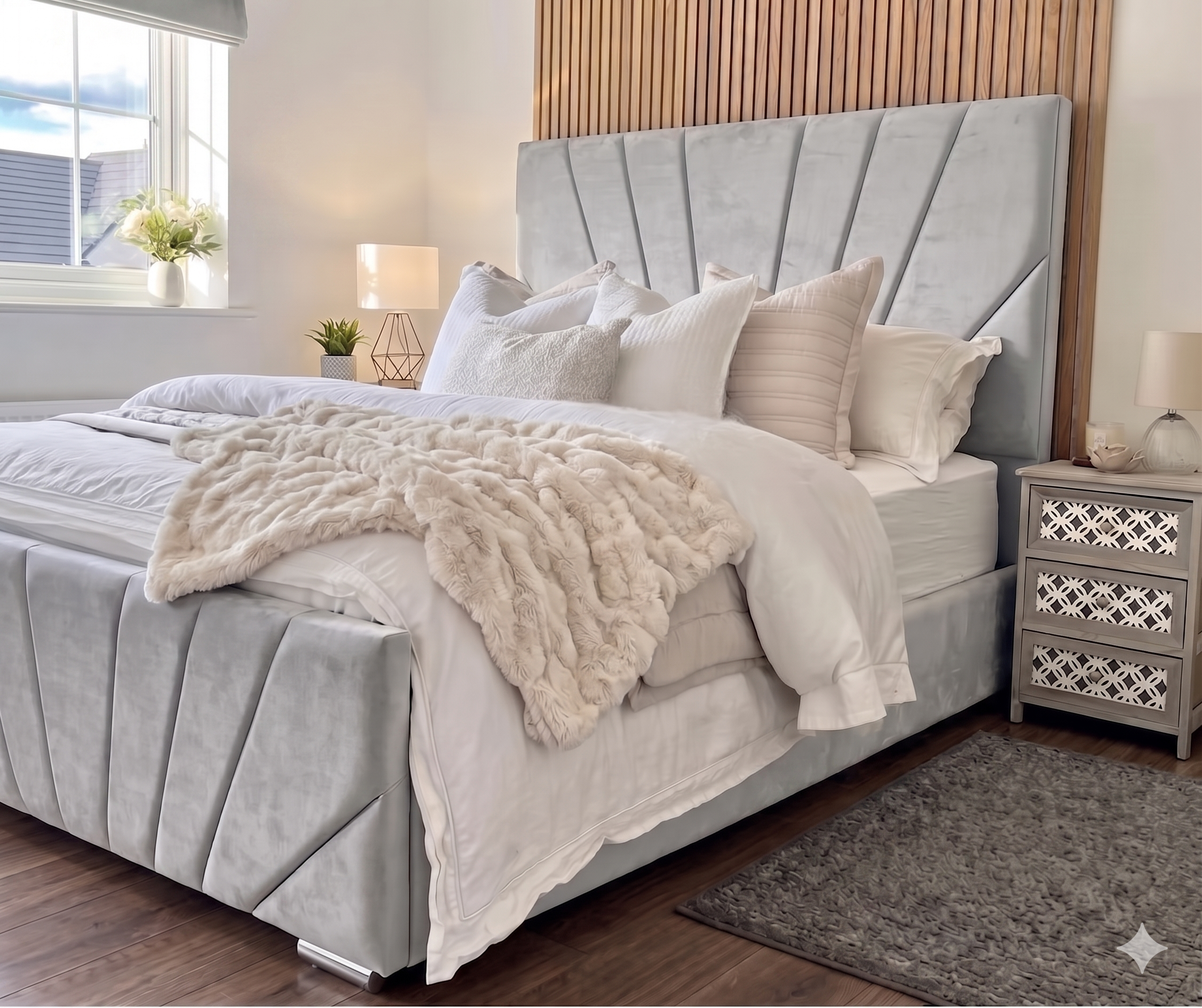 Victoria Plush Velvet Bed, Grey