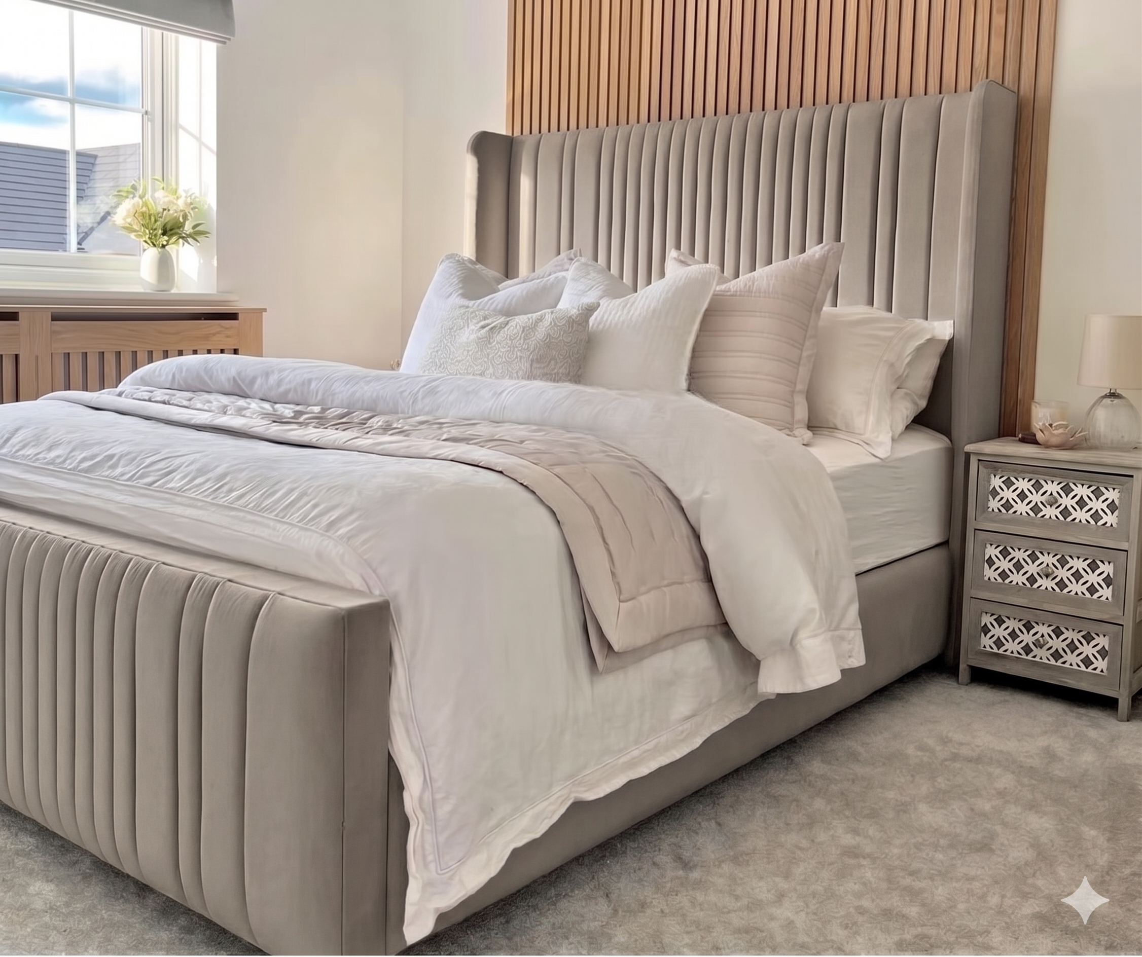 Ivy Mink / Pebble Panelled Bed with Wings