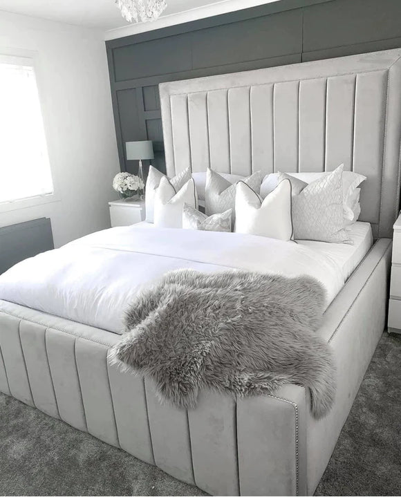 Luxury Panel Bed in Light Grey - Bed Company Ireland 