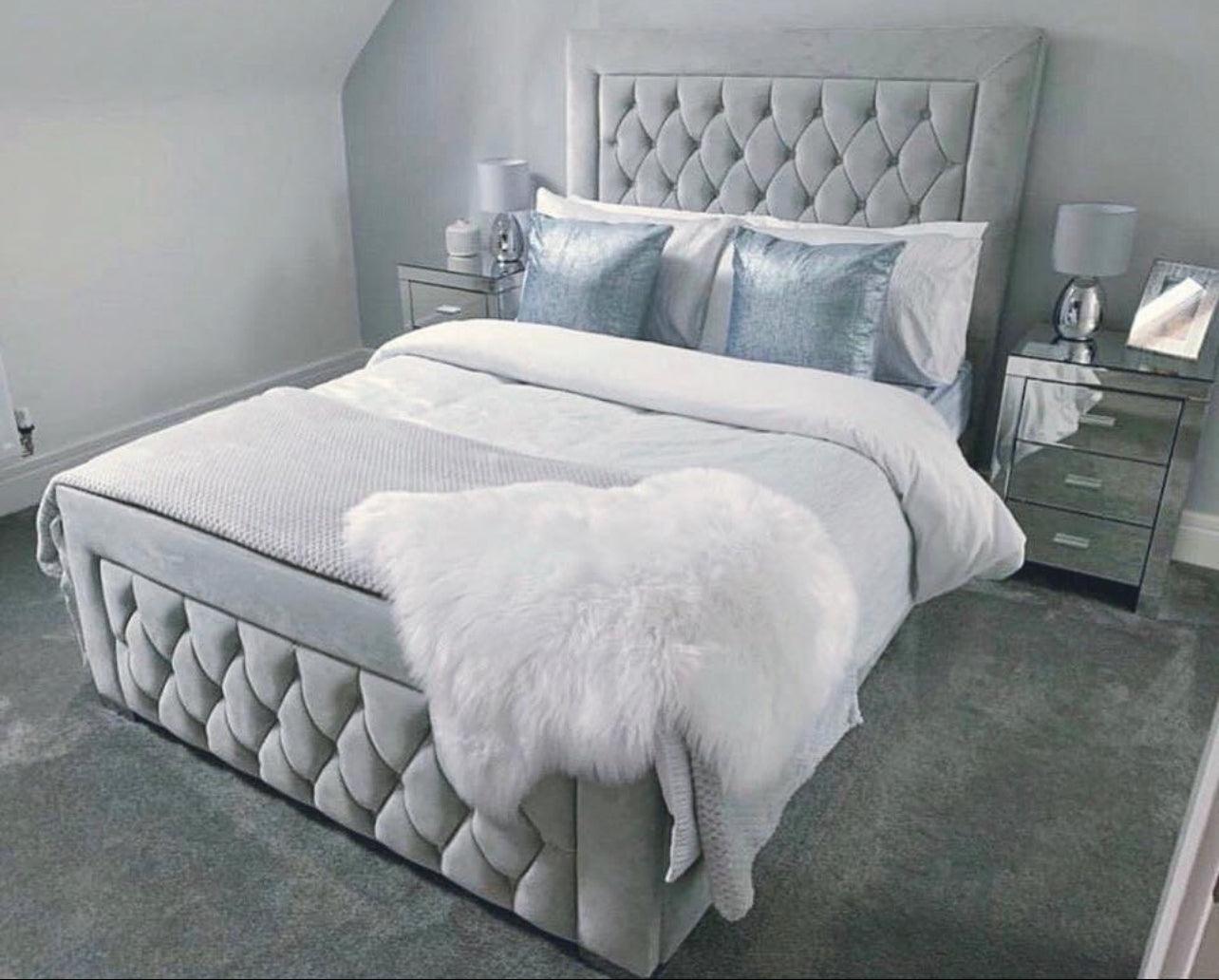 Sophia Plush Velvet Border Bed - Bed Company Ireland