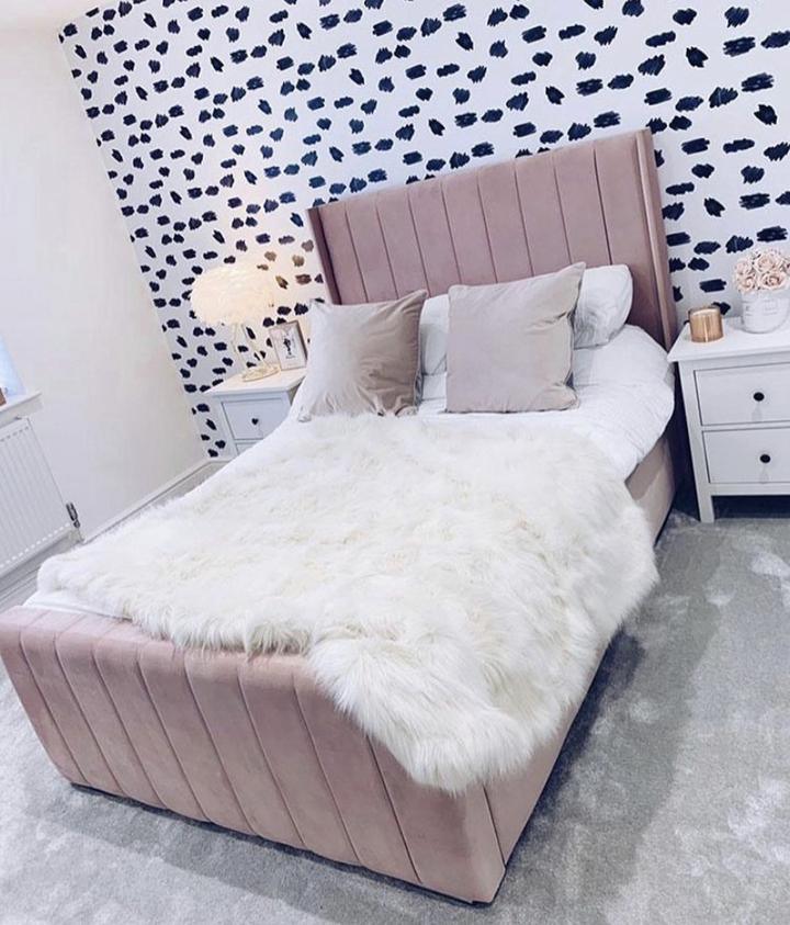 Blush Pink Panelled Bed with Wings - Bed Company Ireland