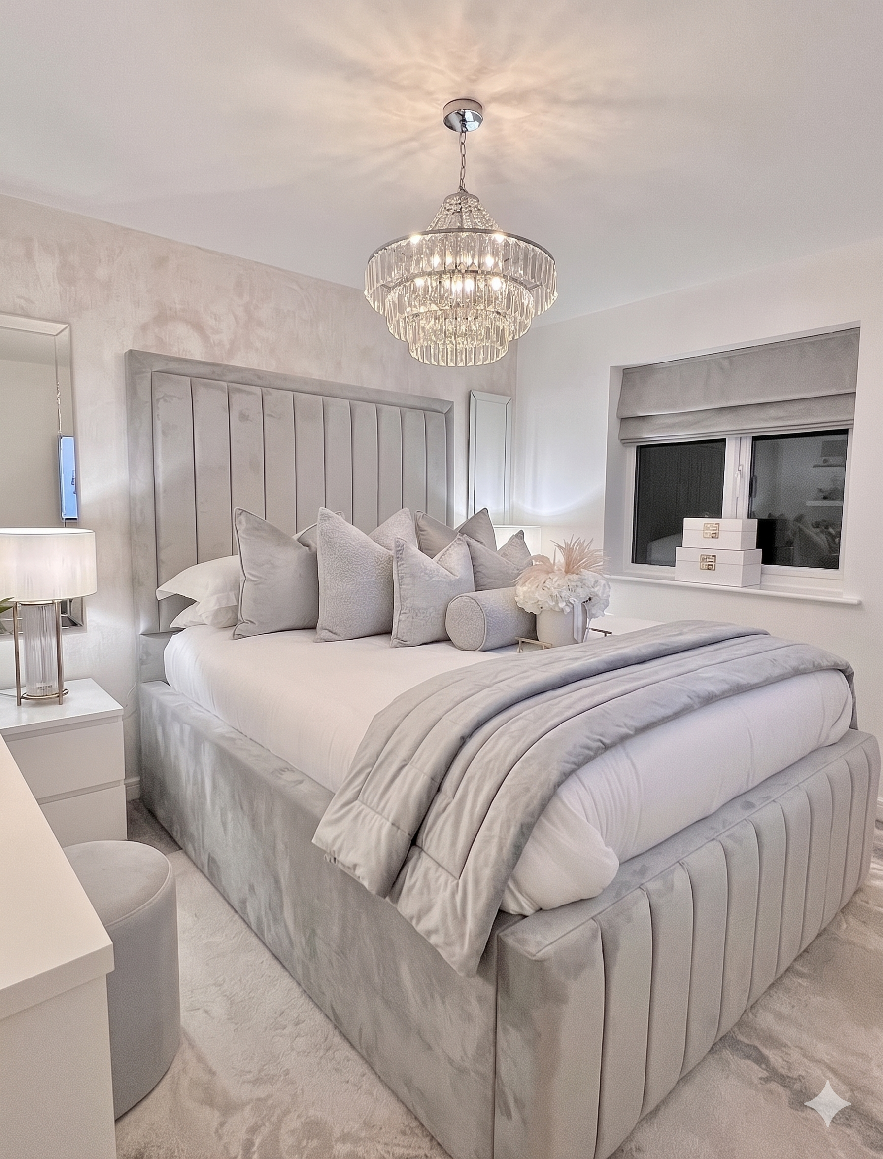 Luxury Panel Bed in Light Grey