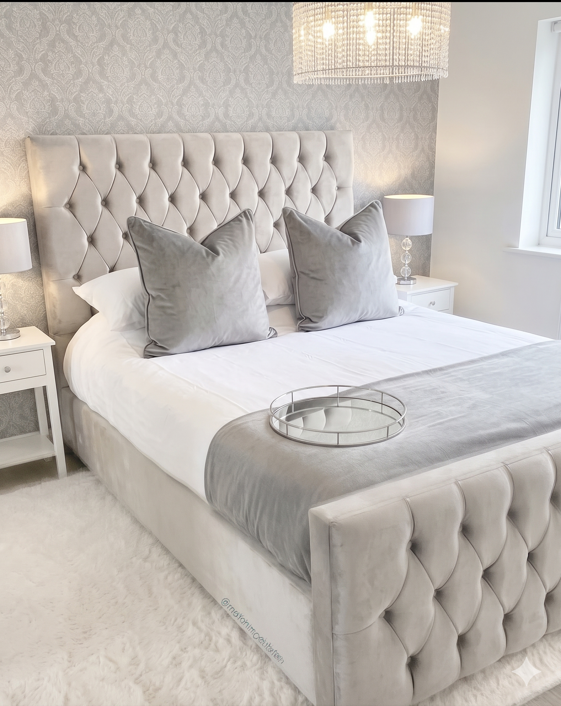 Natalia Button Bed Frame, Ice Grey