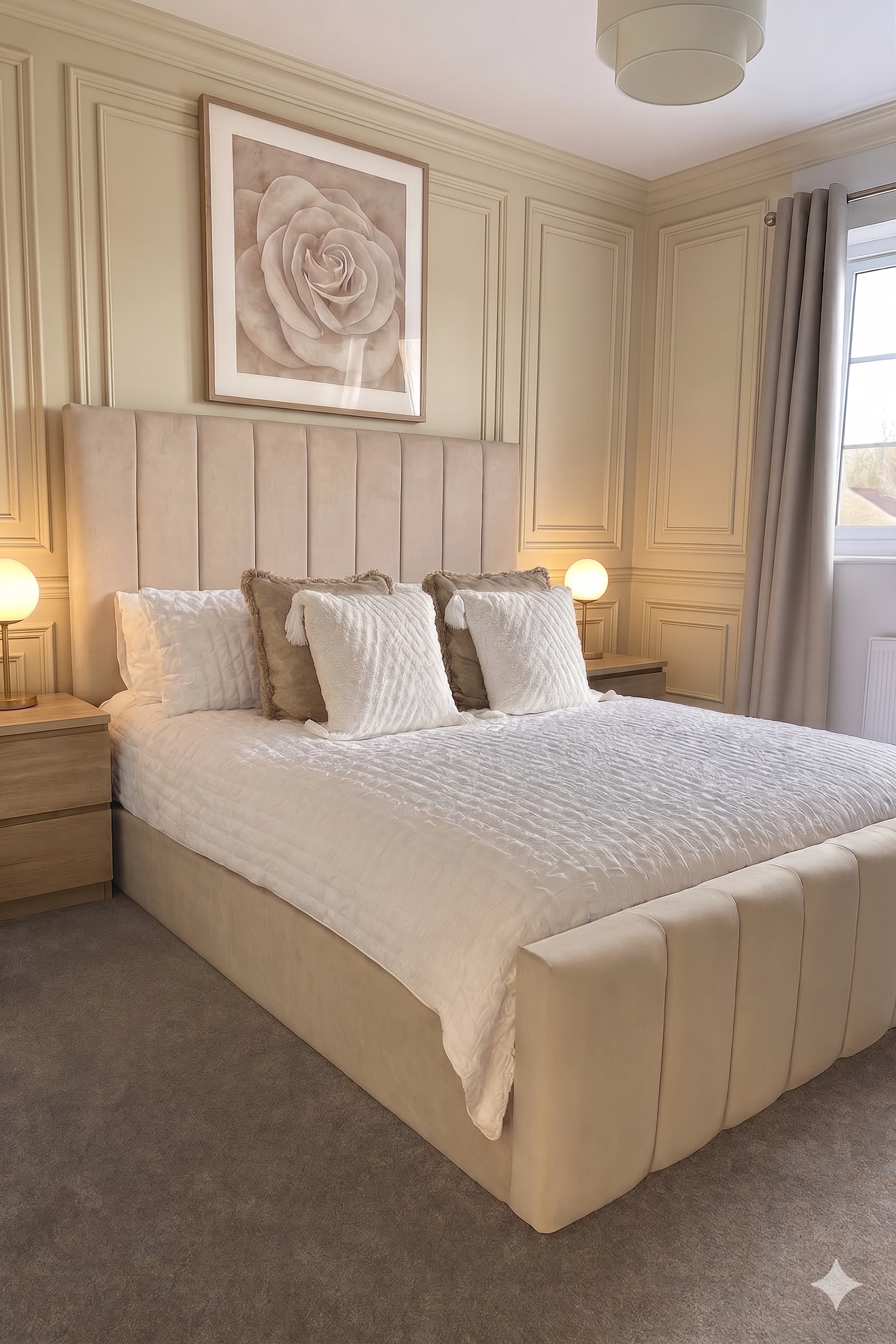 The Lux Panelled Bed, Cream