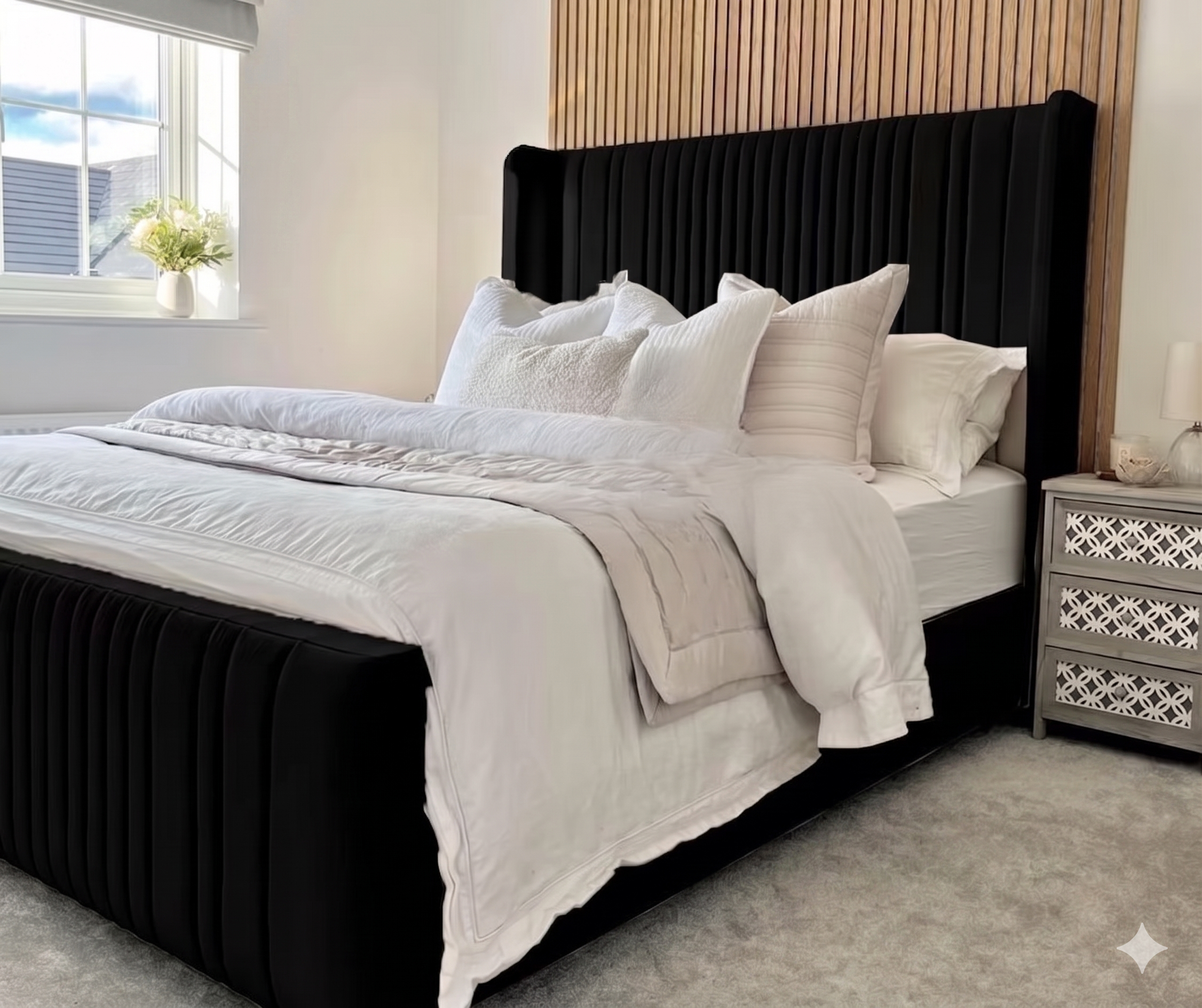 Ivy Black Panelled Bed with Wings