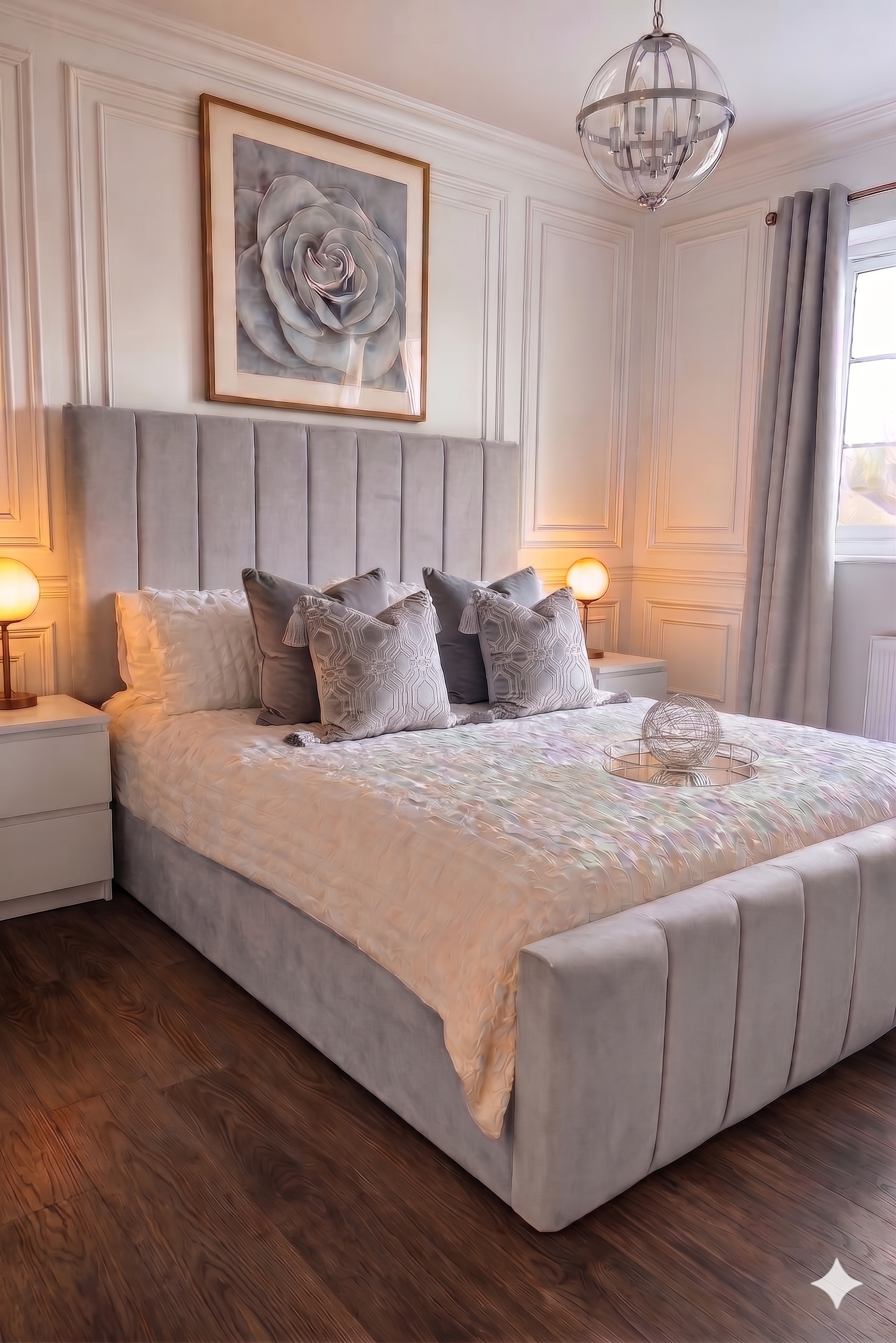 The Lux Panelled Bed, Light Grey