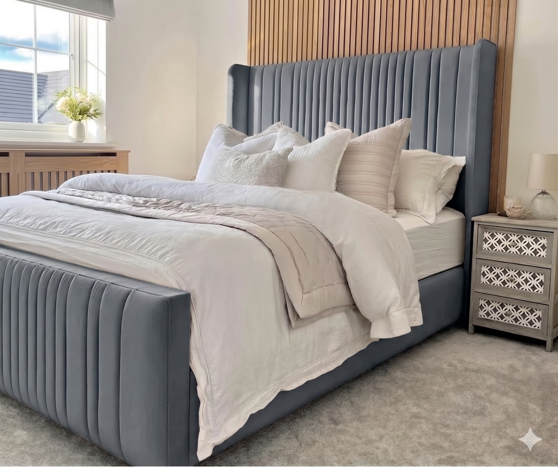 Ivy Slate Grey Panelled Bed with Wings