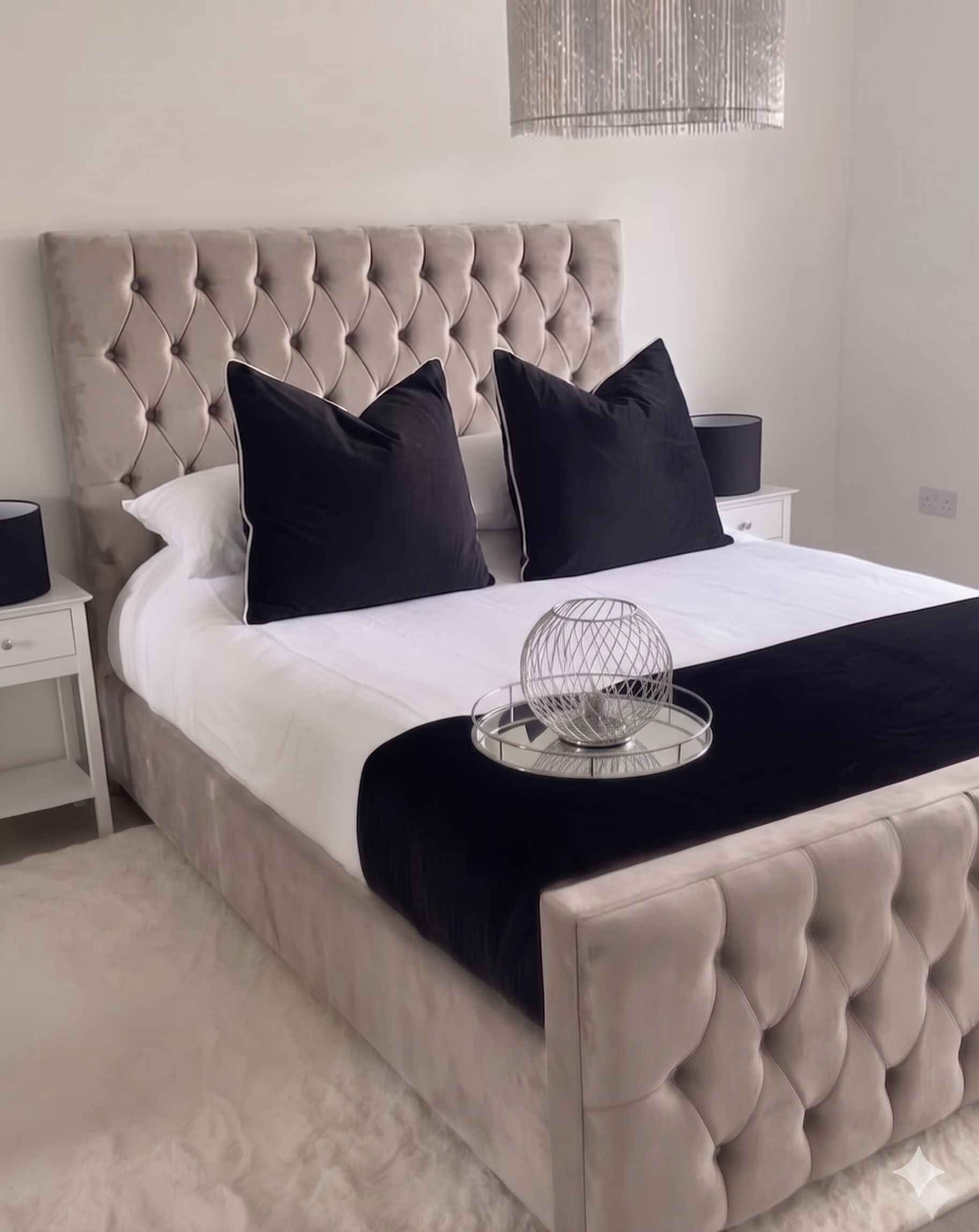 Natalia Button Bed Frame, Pebble / Mink