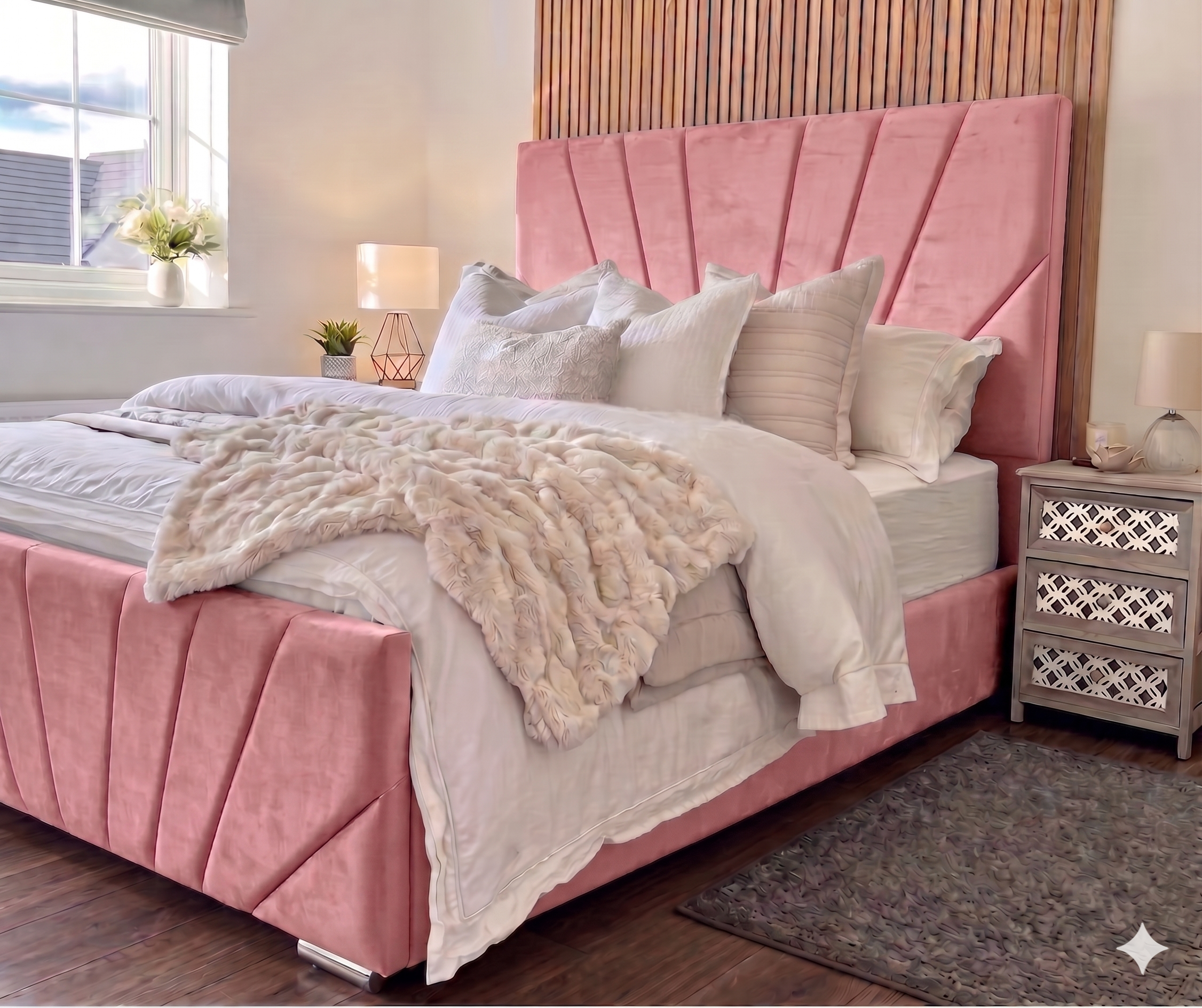 Victoria Plush Velvet Bed, Pink