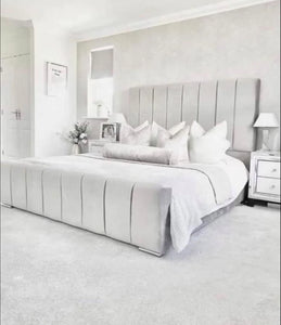 The Lux Panelled Bed Light Grey Bed Company Ireland